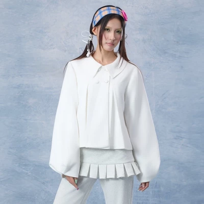 Áo Khoác Dạ Nữ FIRST BELL JACKET REGODS – Dáng Cropped Oversize, Cổ Peter Pan, Tay Phồng, Thiết Kế Xếp Ly