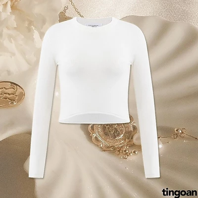 Áo len xù cổ tròn ôm đen gấu lượn viền trắng tingoan SUNDAY TOP/WH