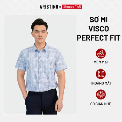 Áo Sơ Mi Nam Xanh họa tiết Aristino Perfect Fit suông rộng, chất liệu sợi tre thoáng khí ASS149AS3