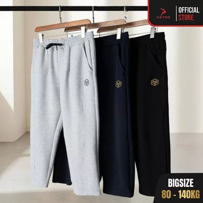 Quần Nỉ Nam Bigsize 80 - 140KG AKYOO Cao Cấp, Chất Nỉ Da Cá Co Giãn, Không Bai Xù - QN TRON,S DEN, S XAM