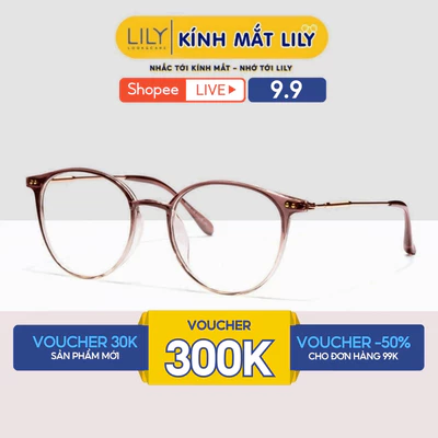 Gọng kính cận mắt tròn nam nữ LILYEYEWEAR chất liệu nhựa phối kim loại, đa dạng màu sắc 00004