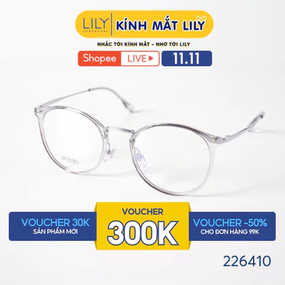 Gọng kính mắt tròn nam nữ Lilyeyewear chất liệu nhựa dẻo phối càng Titan cao cấp thanh mảnh nhẹ nhàng 226410