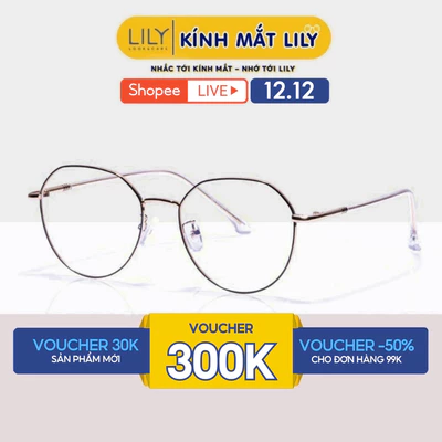 Gọng kính cận nữ LILYEYEWEAR kim loại thiết kế mắt tròn thanh mảnh màu sắc thời trang 292384