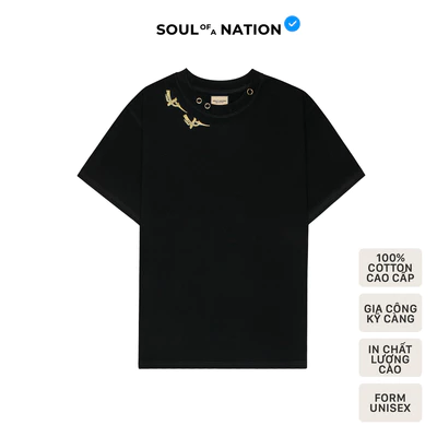 Áo thun unisex họa tiết CHIM LẠC in nhũ đồng , PHỐI KHOEN KIM LOẠI đục lỗ, form basic 100% cotton SOUL OF A NATION