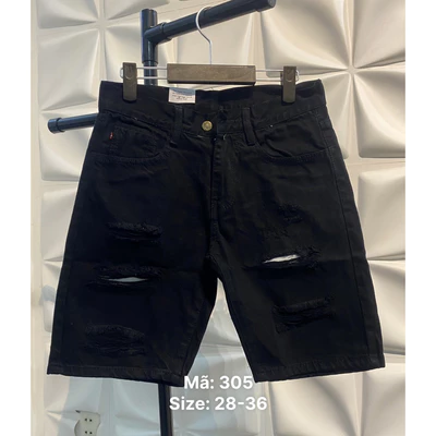 Quần Short Jean Nam Màu Trắng Đen Rách Cơ Bản Thời Trang