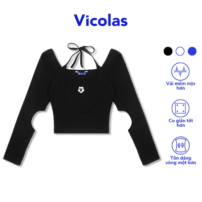 Áo croptop nữ cột dây khoét tay dài Vicolas quyến rũ tôn dáng vải thun gân co giãn - VICO12