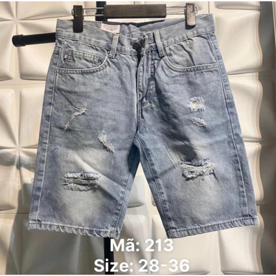 Quần Short Jean Nam Xanh Rách Cá Tính