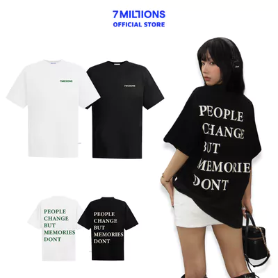 Áo Thun Cổ Tròn Memories Hoạ Tiết Vân Gỗ Vải Cotton 2 Chiều Unisex Oversized 7MILLIONS (Trắng & Đen)