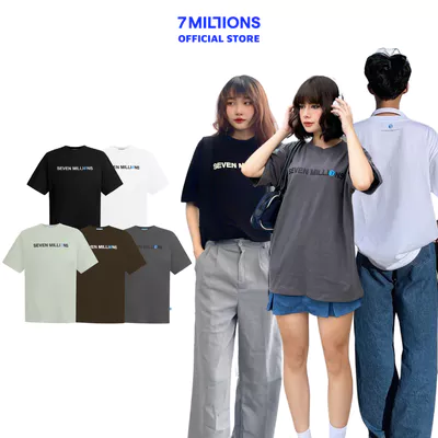 Áo Thun Cổ Trắng Helvetica Vải Cotton 2 Chiều Unisex Oversized 7MILLIONS (5 Màu)