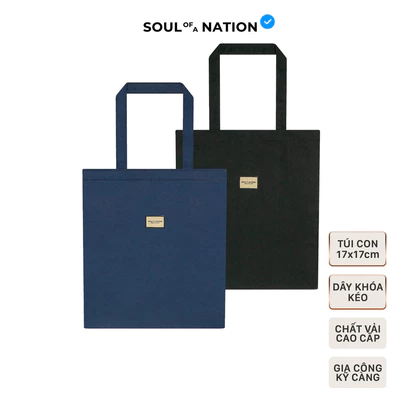 [GIÁ TRẢI NGHIỆM] Túi Tote Vải Trơn Canvas Cao Cấp - Có khóa kéo, Ngăn phụ bên trong Soul of a Nation - Đen/Xanh Navy