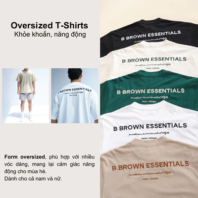Áo phông local brand B Brown form oversized nam nữ, chất liệu vải dày hình thêu cao cấp