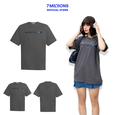Áo Thun Cổ Tròn Helvetica Vải Cotton Unisex Oversized 7MILLIONS (Xám)