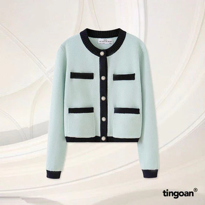 TINGOAN® - Áo len xù cardigan 4 túi mint viền đen JENNIFER CARDIGAN/MINT