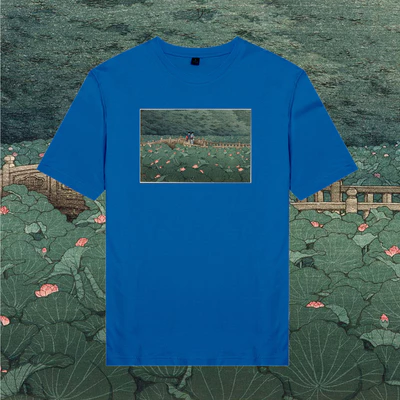 Áo thun ngắn tay unisex Chodole cotton 100% in hình Japanese Woodprint - Lotus Pond