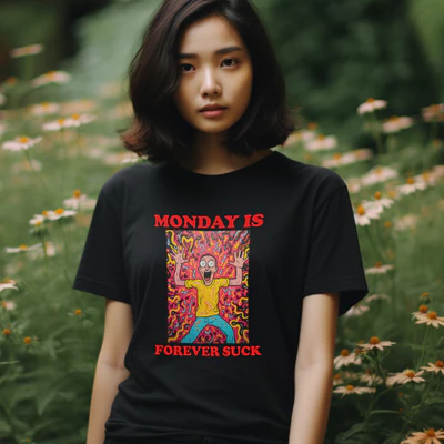 Áo thun cotton 100% unisex, phong cách thời trang hàng đầu in hình Monday is forever suck