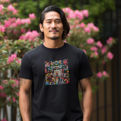 Áo thun cotton 100% unisex, phong cách thời trang hàng đầu in hình Keith Haring style pattern