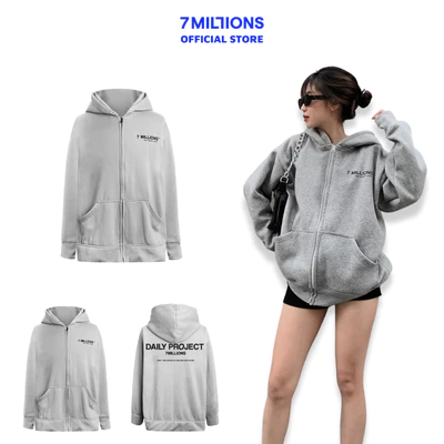 Áo Khoác Hoodie Zip Unisex Oversized 7MILLIONS (Xám)
