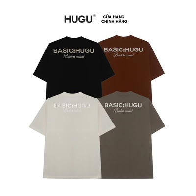 Áo thun cotton 2 chiều màu đen, be,... in cao thành form regular unisex local brand HUGU - HUGU BASIC TEE - SS2