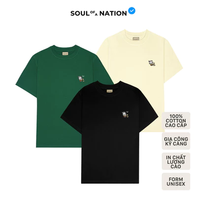 Áo thun unisex In Lazy Coffee MINI form basic 100% cotton SOUL OF A NATION - Đen/Trắng/Kem/Xanh lá