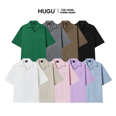 Áo sơ mi kaki Hàn màu đen, trắng, form regular thêu logo basic unisex local brand HUGU - HUGU BASIC SHIRT - SS2