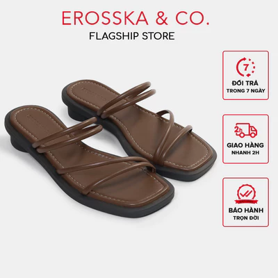 Erosska- Giày sandal nữ mũi vuông phối dây quai mảnh mang được 2 kiểu cao 2cm màu nâu _ EM105