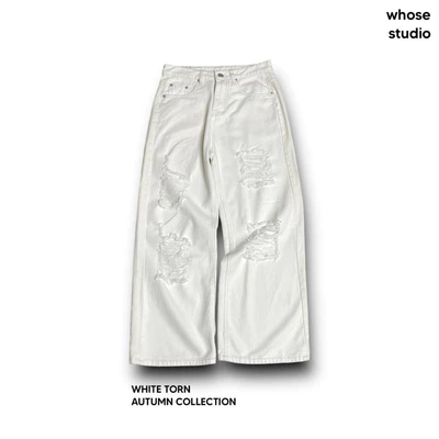 WHITE TORN BAGGY JEANS - Quần jeans trắng rách tưa 1125
