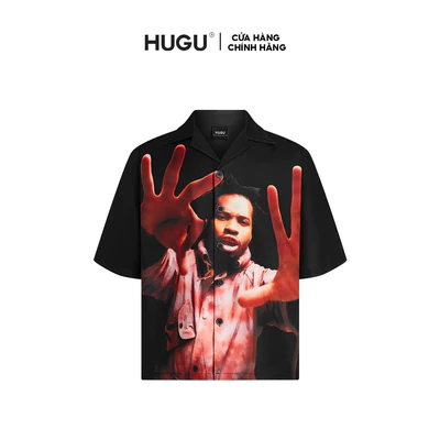 Áo sơ mi nam tay ngắn cuban shirt local brand HUGU - UNBEATEN - cổ áo danton, vải lụa, form regular, in chuyển nhiệt