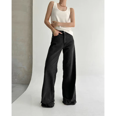 HIGHCHIC - SMOKE JEANS - QUẦN JEANS DÁNG SUÔNG XÁM ĐEN