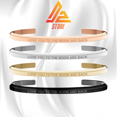 Vòng LOVE YOU TO THE MOON AND BACK khắc tên theo yêu cầu Titanium Không đen Không Gỉ [Bảo hành 5 năm]
