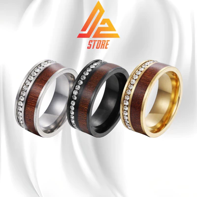 Nhẫn DZ Woodygem khắc tên theo yêu cầu - Nhẫn họa tiết gỗ Titanium [Bảo hành 5 năm]