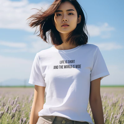 Áo thun unisex cotton 100% in chữ Life short the world is wide