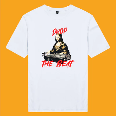 Áo thun cotton 100% unisex, phong cách thời trang in hình Mona Lisa Drop the beat