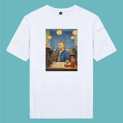 Áo thun cotton 100% unisex, phong cách thời trang in hình Van Gogh Barista