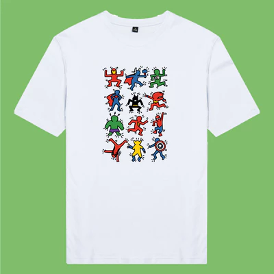 Áo thun cotton 100% unisex, phong cách thời trang in hình Keith Haring Super Heros print