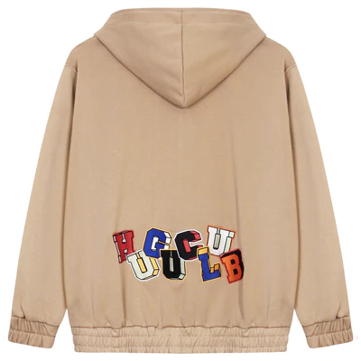 Áo khoác hoodie màu Dark Beige thêu chữ HUGU CLUB - HUGUCLUB EMBROIDER HOODIE - Unisex, chất liệu nỉ bông
