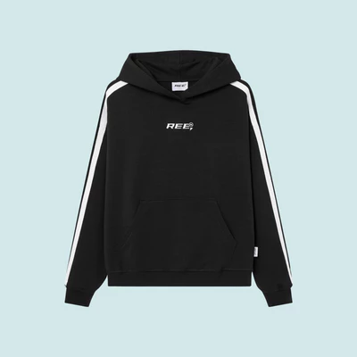 Local Brand Ree - Áo Hoodie Đen Sọc Trắng Form Boxy