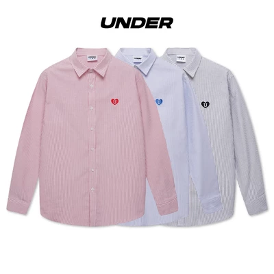 Áo sơ mi UNDER Mini Heart Logo Oxford Shirt (kẻ đỏ xanh đen thêu) - USH001