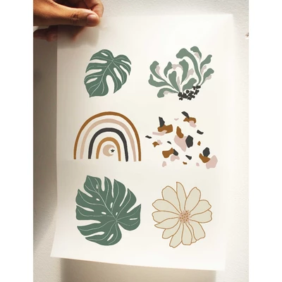 Sticker ủi áo, túi tote, balo khổ A4 in hình Floral và Abstract art bộ 6 miếng sticker kích thước 6.5cm x 8.5 cm