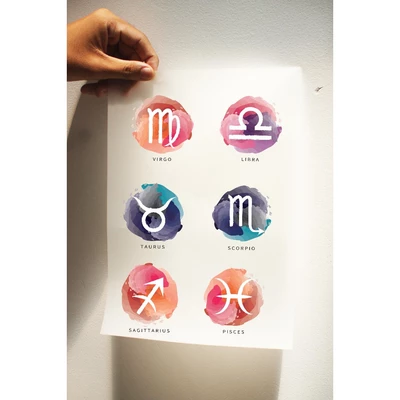 Sticker ủi áo, túi tote, balo khổ A4 in hình 12 cung hoàng đạo bộ 6 miếng sticker kích thước 6.5cm x 8.5 cm
