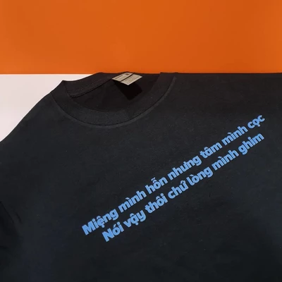 Áo thun unisex cotton 100% in chữ Miệng mình hỗn tâm mình cọc
