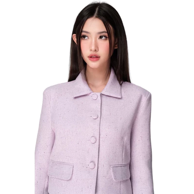 RUBIES Laura Blazer - Áo Khoác Kiểu Nữ Vải Tweed Bố Dáng Ngắn Cropped Jacket Tay Dài Cổ Bẻ