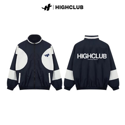 Áo Khoác H STRIPED JACKET BLUE/CREAM màu XANH/KEM vải dù cổ đứng HIGHCLUB Brand Chính Hãng