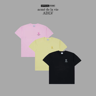 Áo thun ADLV FUZZY BEAR dáng oversized màu đen/hồng/vàng - Hàng chính hãng