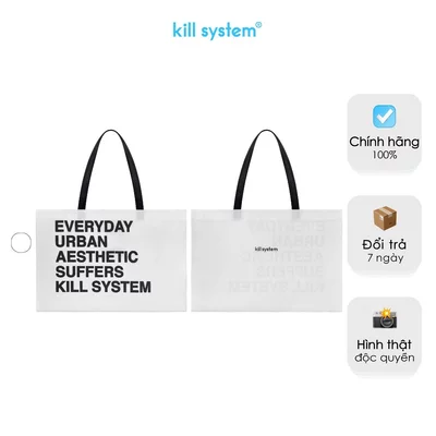 Túi vải không dệt Killsystem chữ in màu trắng quai đen