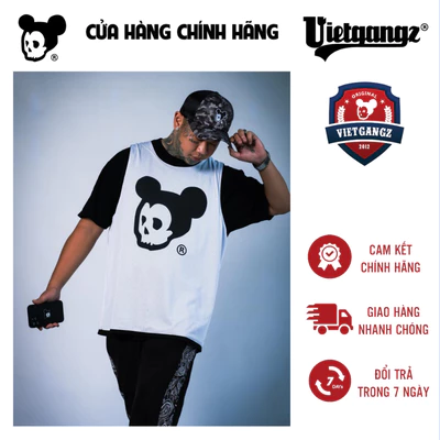 Áo Ba Lỗ Vietgangz Mặc Được 2 mặt (Trắng-Đen) - In Lụa Logo Thêu Sau Cổ - Size XL