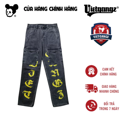 QUẦN TÚI HỘP Vietgangz Chất Liệu Jeans KHÔNG Co Nhăn, Bền Bỉ, Chắc Chắn, In Chi Tiết Nổi Bật