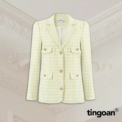 TINGOAN® - Áo khoác tweed blazer freesize TWEED đính cúc lấp lánh dáng dài 2 lớp xanh CHERRY CHAMPAGNE BLAZER/GREEN