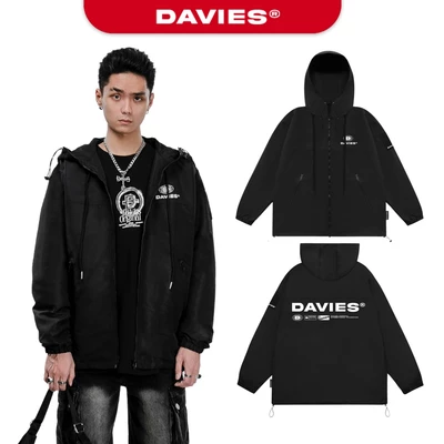 Áo khoác dù local brand có mũ DAVIES nam nữ form rộng màu đen DPH4X Jacket Davies | D30-AK8