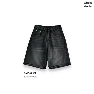 SMOKE V2 BAGGY SHORT - Quần short qua gối đen 1302