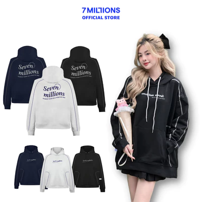 Áo Khoác Hoodie Seven Line Vải Nỉ Chân Cua Oversized 7MILLIONS (Xám & Xanh Đen & Đen)